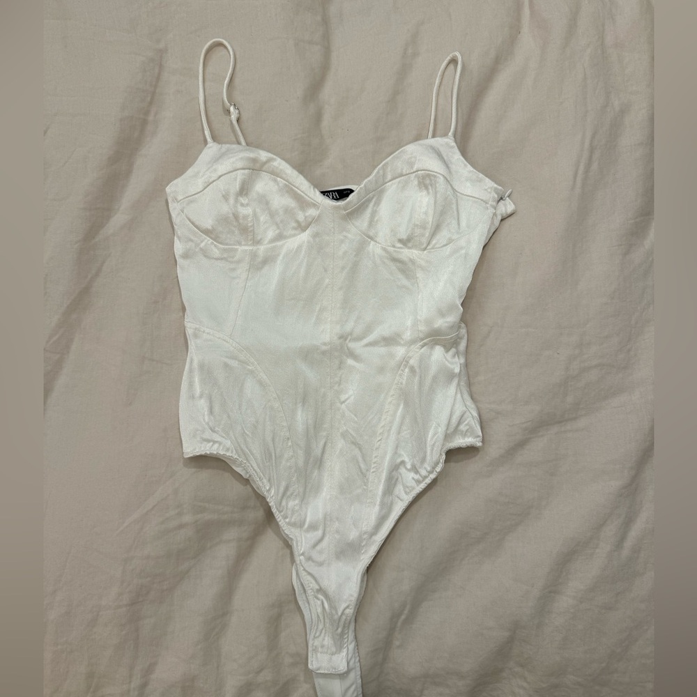 Zara Cream Satin Bodysuit
